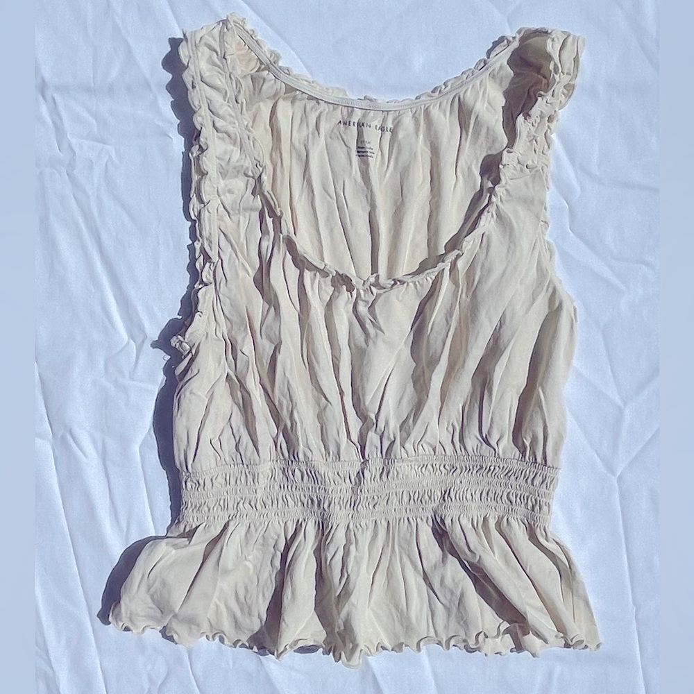 American Eagle Cream Ruffled Women's Tank Top